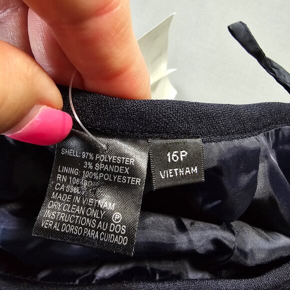 Macy's Navy Blue Suit Skirt NEW Lined Slit Zip A-Line Midi Womens Petite Size 16 - Picture 4 of 9